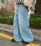 Renhel Pintuck Cat Washing Wide Denim Pants