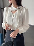 Evette Pearl Tie Puff Blouse