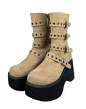 Buckle Platform Sole Suede Boots