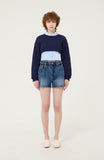 Flower Half Denim Pants