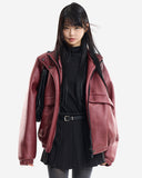 Puff raglan texture leather jumper