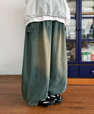 Beple Snap Button Banding Denim Balloon Wide Pants