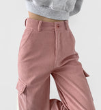 Golden Corduroy Cargo Veloa Fleece Long Wide Pants