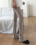 Hijet Shirring Pleated Under Slit Layered Banding Long Leggings Pants