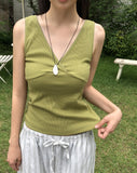 Piyo V-neck Rib Lace Sleeveless Shirt