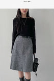 Herringbone A-line midi skirt