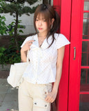 Enne Dot Ribbon Pintuck Blouse