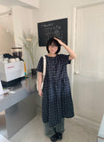 Yunni Check Button Short Sleeve Long One Piece