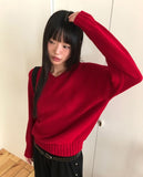 Shus Basic V-Neck Loose Fit Long Sleeve Knit