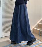 Puinin cut line banding denim long skirt