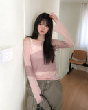 Poria Diagonal Mix Boat Neck Knit
