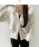 Two-Way Fur Hood Slim Fit Knit Zip-Up