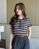 Seden Stripe Half-Button Collar Cool Knit