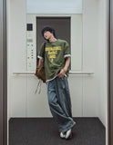 Folding pocket curved damage denim pants