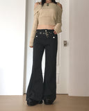 [Belt set] Syoti low rise cut pocket wide bootcut cotton pants