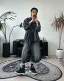 Epearl pintuck Bermuda denim pants