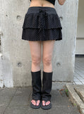 Mury Dot Frill Tiered Banding Mini Skirt