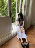 Picto Layered Shoulder Slit Short Sleeve T-Shirt