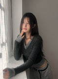 Mars Color Matching Double Button V-Neck Knit