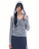 Teen open shoulder shirring hood top