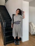 Mio pinstripe off-shoulder layered set