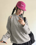 Onbee Shoulder Silt String Boxy Long Sleeve Hoodie