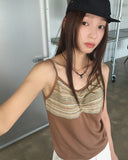 Kenje Vintage Color Matching Shirring Inner String Sleeveless