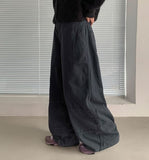 Hebender Stitch Patch Cotton Banding Wide Pants