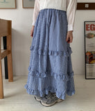 Lainyu Check Frill Tiered Long Skirt