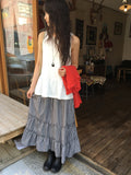 Cayue Check Shirring Tiered Banding Long Skirt