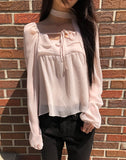 [Muffler Set] Hassen Ribbon Halterneck Puff Blouse Set