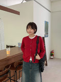 Kyudijeu Color Round Plain Knit Cardigan