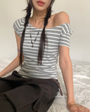 Anzo Stripe Off-Shoulder Short Sleeve T-Shirt