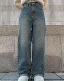 Naf washed denim wide pants