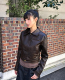 Dunen Collar Zipper Pocket Biker Washing Leather Jacket