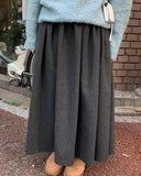 Wilby herringbone wool banding flare long skirt