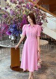 Bellian Shirt Puff Flare Long One Piece