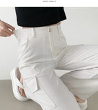 Linen Pocket Cargo Banding Straight Wide Cotton Pants