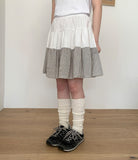 Benudine Check Banding Tiered Midi Skirt