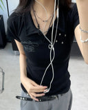 Lasso Eyelet Lettering Collar Tee