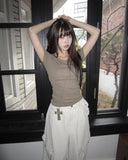 Mojou U-neck Slim Round Short Sleeve T-shirt