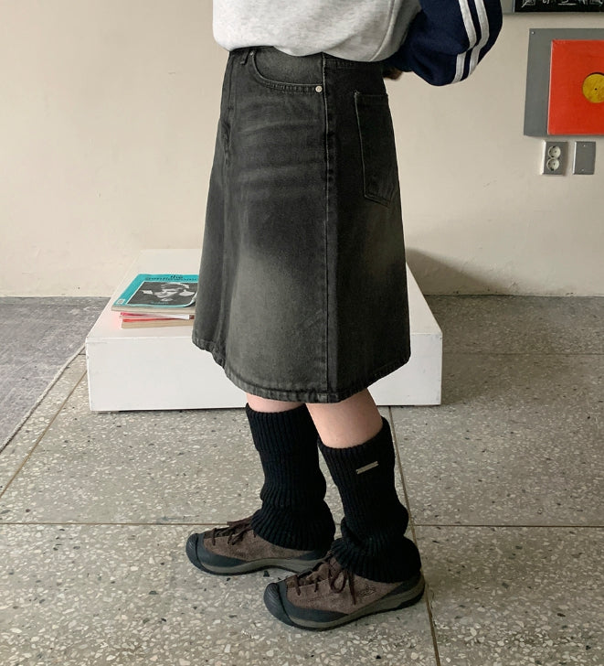 【BAON】Dumpy Washed Denim Midi Skirt BAON (バオン) - ダンピーウォッシングデニムミディスカート