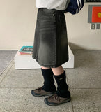 Dumpy Washed Denim Midi Skirt