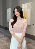 Meju Heart-Neck Three Quarter Sleeve Blouse