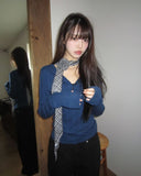 Muhi Button Heart Neck Long Sleeve T-shirt