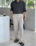 Two Tuck Semi Wide Belt Slacks