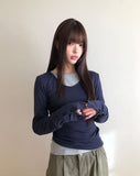 Hammy V-neck Button Layered T-shirt