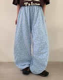 Manteo Seersucker Flower Banding Wide Pants