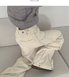 Brushed Corduroy Hem Snap Cut Pin Tuck Adjust Wide Balloon Pants