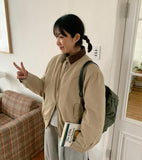 [unisex] Comor corduroy collar color matching crop jumper